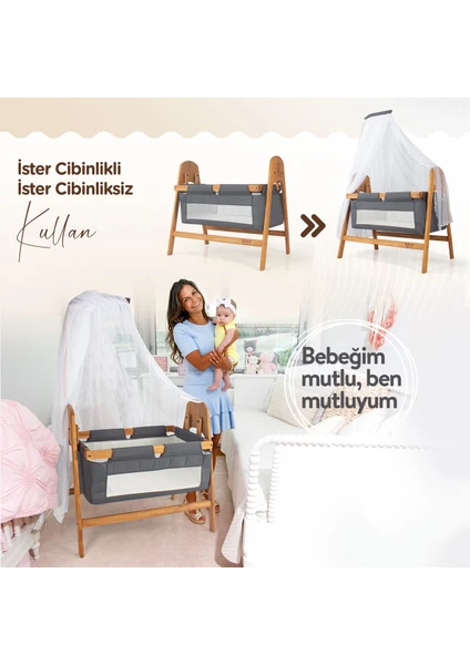 Woody Sallanabilir Doğal Ahşap Anne Yanı Portatif Beşik